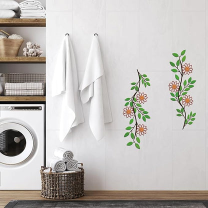 DUOOLN 2 Pcs Metal Tree Leaf Wall Decor, Long Iron Scroll Vine Wall Art Above, Rustic Hanging Sign, Line Flowers Sculpture For Above Door Living Room Office Indoor And Outdoor Decoration - Color 2