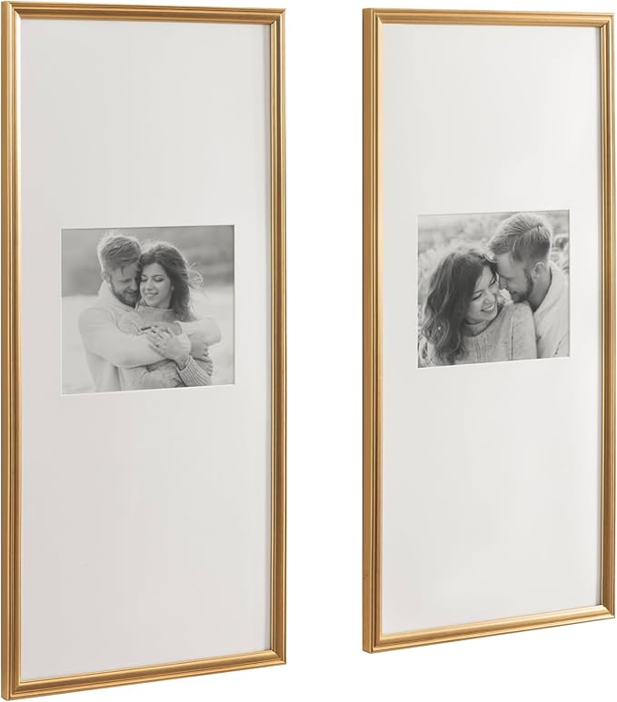 Kate and Laurel Adlynn Rectangular Panel Picture Frame Set of 2, 14 x 30 matted to 8 x 10, Gold, Modern Two-Piece Photo Frame Set for Gallery Wall Decor in Living Room Wall Display
