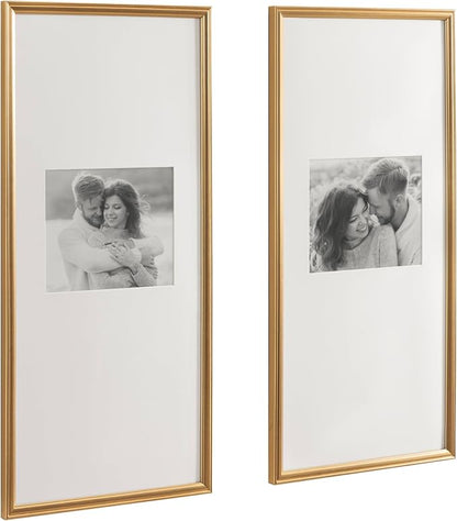 Kate and Laurel Adlynn Rectangular Panel Picture Frame Set of 2, 14 x 30 matted to 8 x 10, Gold, Modern Two-Piece Photo Frame Set for Gallery Wall Decor in Living Room Wall Display