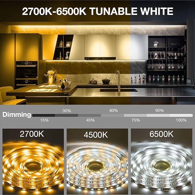 DAYBETTER Under Cabinet Lighting Kit, 6 PCS 20 Inch Under Cabinet Lights, 2700K-6500K Tunable White LED Strip Lights with Remote, 12V Adapter, LED Lights for Kitchen Cabinets, Shelf, Counter, 9.8ft