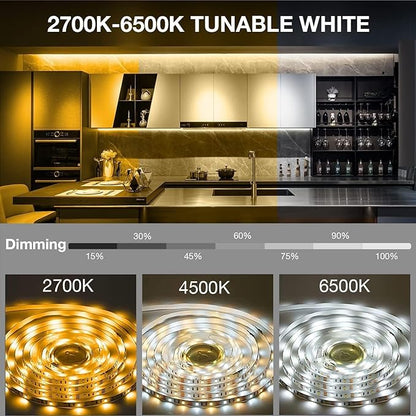DAYBETTER Under Cabinet Lighting Kit, 6 PCS 20 Inch Under Cabinet Lights, 2700K-6500K Tunable White LED Strip Lights with Remote, 12V Adapter, LED Lights for Kitchen Cabinets, Shelf, Counter, 9.8ft