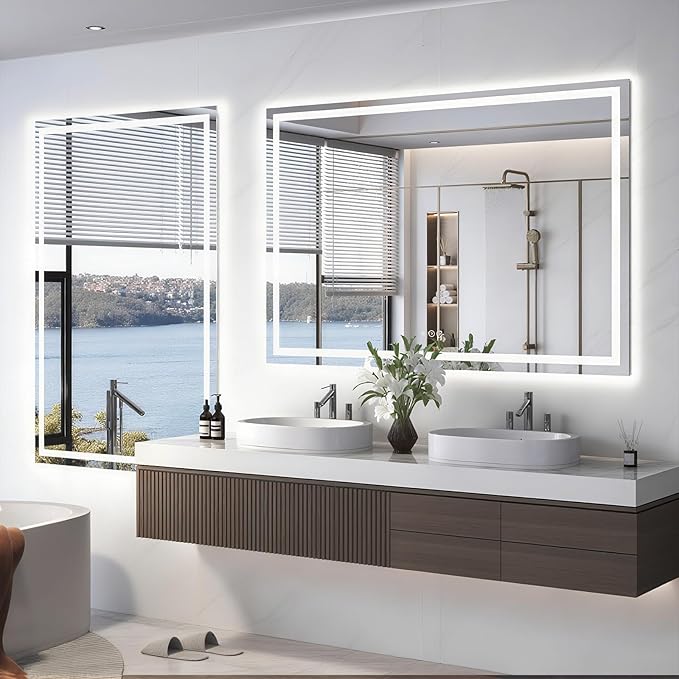 Snowdool 32"X32" LED Bathroom Mirror with Front Lights and Backlit, Anti-Fog, Dimmable, Shatter-Proof Tempered Glass, Lighted Bathroom Vanity Mirror for Wall with 3 Colors, Memory Function