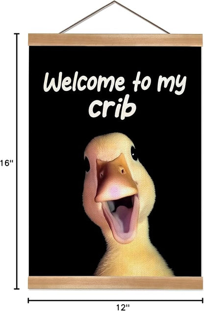 ZTGDA Welcome to My Crib Wall Art,Funny Duck Poster Durable Man Cave Wall Decor,Duck Canvas Hanging Sign for Entryway, Dorm Room, Nursery or Bedroom Decor (My crib goose)