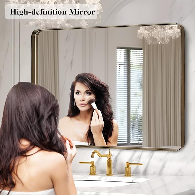 Fabuday Bathroom Mirror Over Sink - 40x30 Inch Bronze Wall Mirror with Aluminum Alloy Frame, Rectangle Vanity Mirror for Bedroom, Living Room, Entryway, Farmhouse
