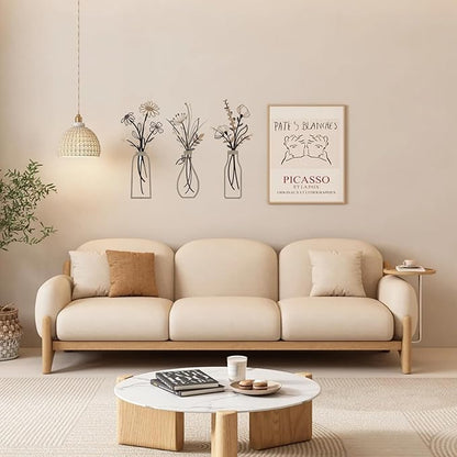 RISCORIO 3 Pieces Flower Wall Decor Minimalist Wall Art, Metal Flowers Wall Arts for Dining Room, Living Room, Bedroom, Bathroom, Kitchen, Rustic Farmhouse Decor, Brown