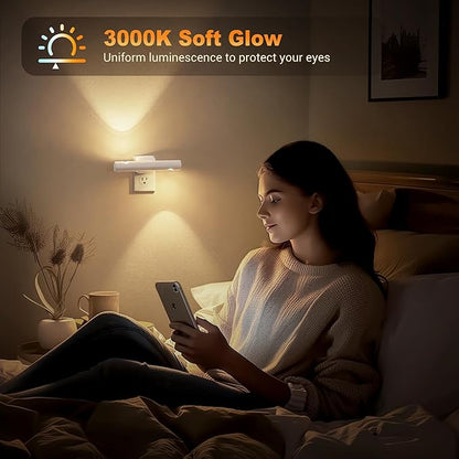 JandCase LED Night Light, 2 Pack Modern Night Lights Plug into Wall, Dusk-to-Dawn Sensor with 3000K Soft White, 0-100LM Dimmable Night Lights for Bathroom/Hallway/Bedroom/Stairway