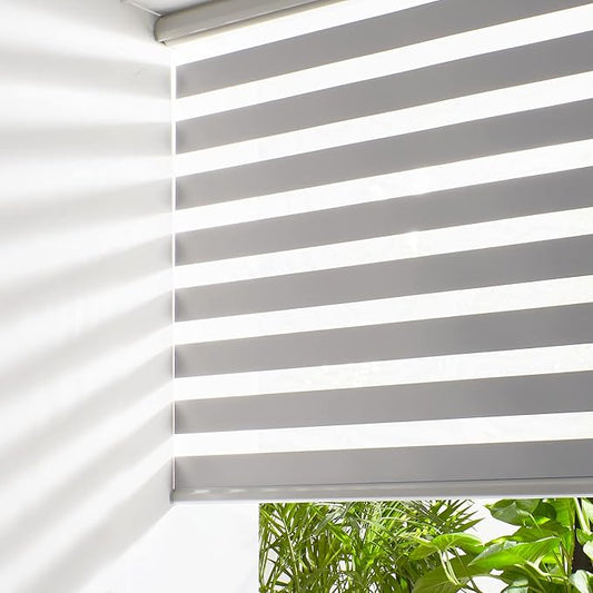 Persilux Cordless Zebra Roller Window Shades Free-Stop Roller Blinds (46" W X 47" H, Grey) Light Control for Day and Night, Light Filtering Sheer Roller Shades for Windows, Easy to Install