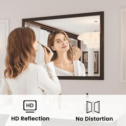 Amorho Bathroom Mirror Black, 44x36 Inch Thick Metal Framed Wall Mirrors, Suitable or Bedroom, Living Room, Entryway, Rectangle Wall-Mounted Mirrors(Horizontal/Vertical).