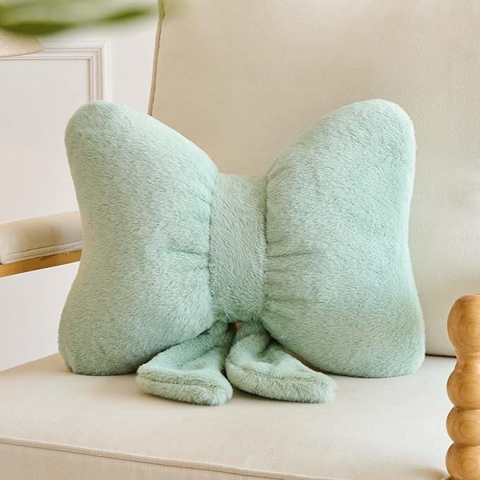 Lfsaaj Bowknot Pillow Sage Green Cute Bow Decorative Throw Pillows 12" Aesthetic Home Decor Bow Cushions Butterfly Knot Plush Pillow for Bedroom Couch