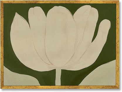 Large Gold Framed White Tulip Canvas Poster Green Modern Botanical Wall Art Elegant Floral Horizontal Boho Painting Prints Retro Stylish Flower Pictures Artwork Aesthetic Wall Decor 24x36inch
