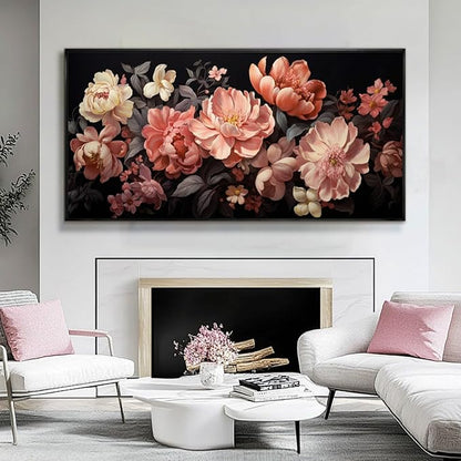 Flower Wall Decor Pink and White Botanical Painting Home Decor Aesthetic Framed Artwork for Living Room Bedroom Office Room Decor 24"x 48"