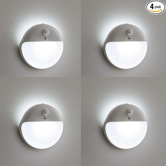 YUNLEX 4 Pack Battery Night Light, Toilet Lights, 2.6" Small Motion Senor Light, Stick on Lights, 3 Light Modes, Dimmable LED Nightlight for Closet, Stairs, Garage, Cabinet, Toliet, Daylight White