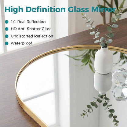 OLIXIS Arched Bathroom Mirror for Over Sink, 34x32 Inch Wall Mirror Arched Rounded Rectangle, Modern Wall Mount Vanity Mirror with Matte Metal Deep Framed, for Home Decor, Living Room, Gold