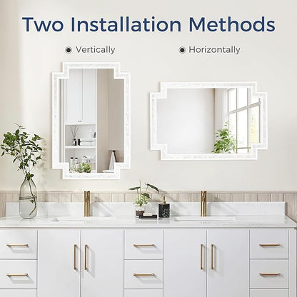 Tanmicoshomy 24 x 36 Inch White Bathroom Mirrors for Wall, Decorative Shell Inlay Mosaic Rectangle Mirrors with Tempered Glass for Bedroom, Living Room or Entryway