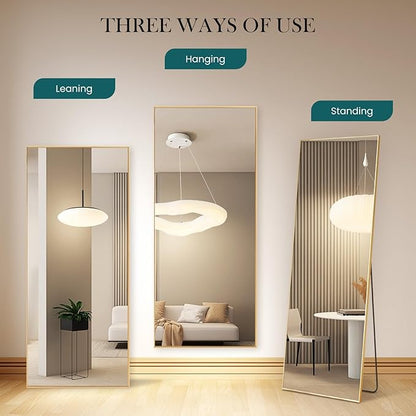 NEWBULIG Full Length Mirror, Full Body Floor Mirror with Aluminum Alloy Thin Frame, Wall or Standing Mirror for Bedroom, Living Room, Dressing Room