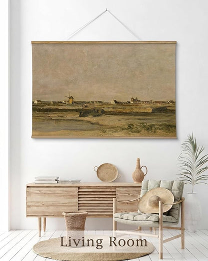 InSimSea 36x54 Extra Large Canvas Scroll Wall Art, Vintage Village Landscape Oil Painting, Oversized Nautical Decor for Living Room, Bedroom, Dining Room, Office