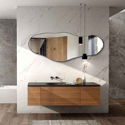 Large Irregular Mirror, 55"x22" Asymmetrical Wall Mirrors with Metal Frame, Big Abstract Mirror Decorative, Modern Unique Shaped Mirrors for Living Room Bathroom Bedroom Hallway Entryway