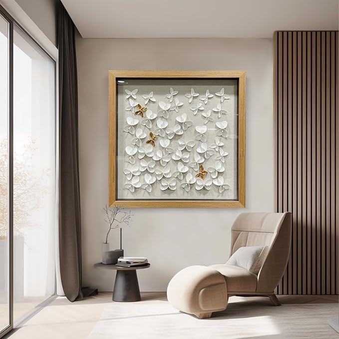 BrightA 3D Textured wall decorations, A butterfly-shaped wall sculpture made of gold and white with a leather-like texture, large artworks, gradient colors, modern artworks, suitable for decoration in living rooms and bedrooms 23.6"x23.6"