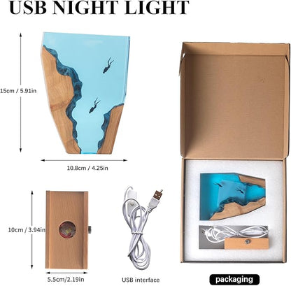 Epoxy Resin Lamp, Ocean Night Light,Artistry Home Decor Bedside Nightlight, Unique Resin Lighting, Nightstand Decorations for Bedroom, Suitable for Holidays(6inch-Two Divers)