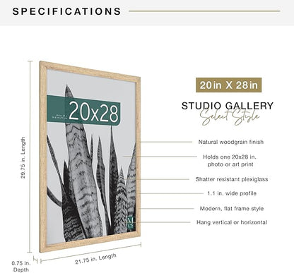 MCS Studio Gallery 20x28 Poster Frame Natural Woodgrain Engineered Wood, Vertical & Horizontal Wall Hanging Large Picture Frame for Photos, Posters & Art Prints (1-Pack)