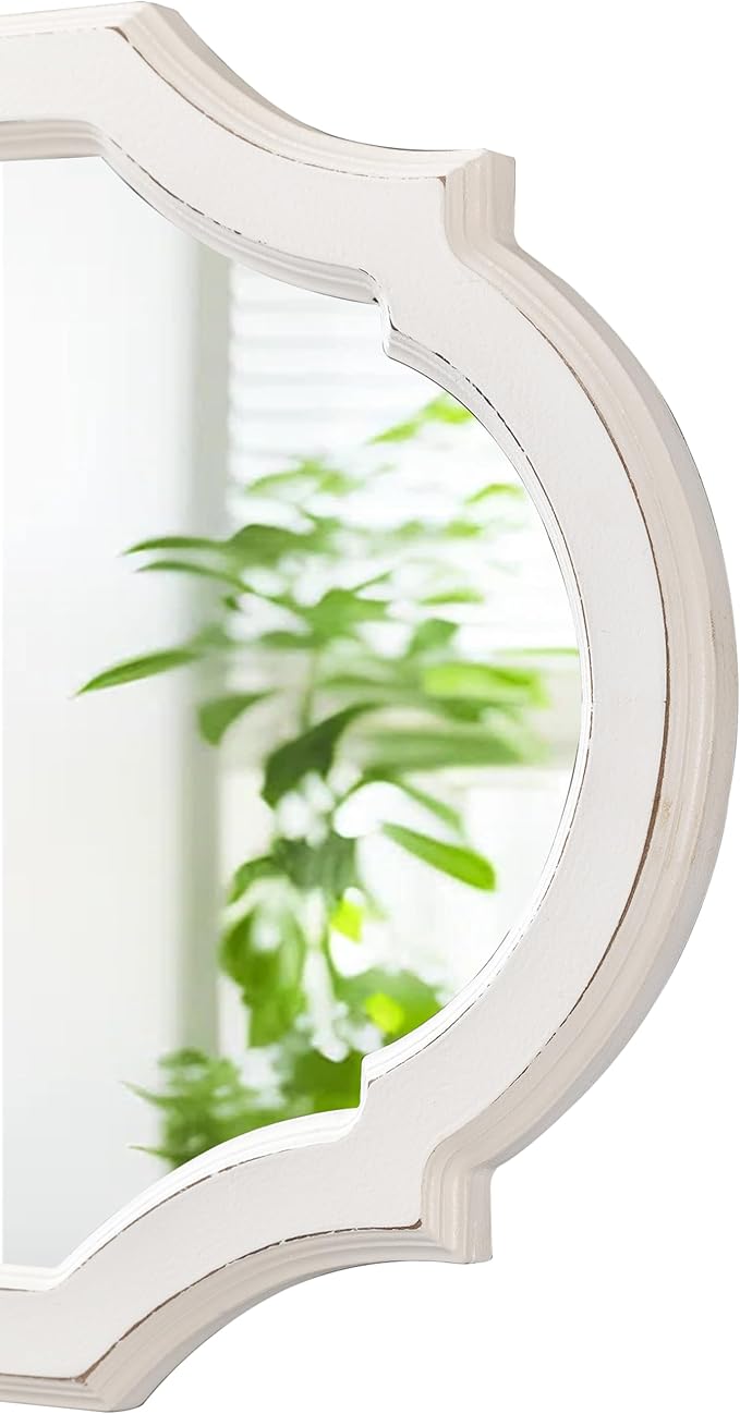 Vintage Oval Mirrors for Wall Decor Living Room 24 X 18 Inch, Hanging Decorative Scalloped White Mirrors, Distressed Wood Frame Unique Mirror for Entryway Bathroom, Horizontally or Vertically