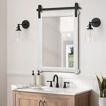 Besdomus Bathroom Farmhouse Wall Mirror: 24"x36" White Farmhouse Solid Cedar Wood Frame - Wall Vanity Mirror for Bedroom/Entryway/Bathroom Upgrade - Rustic Wall Decor for Homemakers