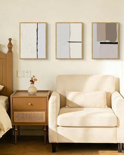 Drsoum Morden Abstract Wall Art Framed Neutral Beige Mid Century Textured Prints Minimalist Artwork Hallway Bedroom Ready to Hang 11x14in Natural Framed