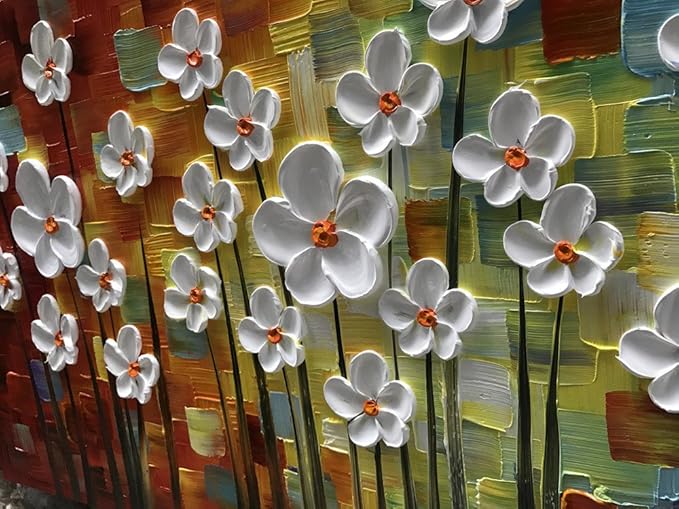 YaSheng Art - 3D Textured Wall Art Hand painted Oil Paintings Floral , Beautiful colorful Canvas Wall Art ,Modern Abstract Artwork, Texture Flowers Paintings, bathroom living room for Wall Art ,Home Wall Decor Picture 24x48inch