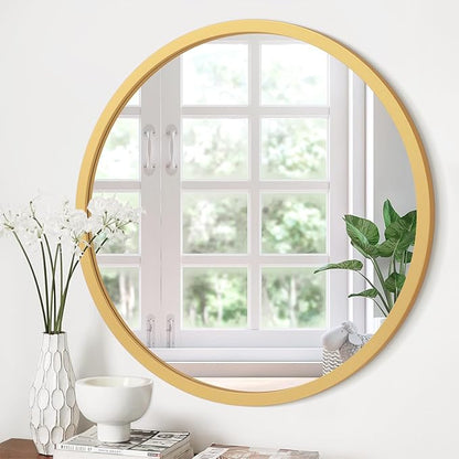 JJUUYOU Wall Mirror 20 Inch Round Wall Mirror for Bathroom Antique Circular Mirrors Washroom Wall Decor Wood Frame Mirrors for Living Room Bedroom Dorm Decorative