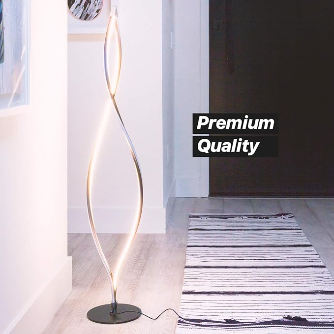 Brightech Twist Floor Lamp, Bright Tall Lamp for Offices, Modern LED Spiral Lamp for Living Rooms, Dimmable Standing Lamp with Sturdy Base for Bedroom Reading, Great Living Room Decor - Black