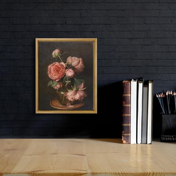 Pyradecor Framed Wall Art Vintage Coquette Room Decor Pfingstrosen Canvas Prints Classical Floral Painting for Living Room Bedroom Farmhouse Decorations
