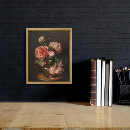 Pyradecor Framed Wall Art Vintage Coquette Room Decor Pfingstrosen Canvas Prints Classical Floral Painting for Living Room Bedroom Farmhouse Decorations