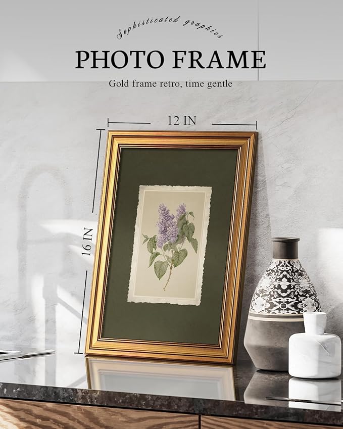 VIYYIEA Vintage Gold Framed Wall Art, Aesthetic Botanical Violet Flower Herb Canvas Prints Paintings, French Country Farmhouse Wall Decor For Kitchen Bathroom Bedroom, 12x16inch