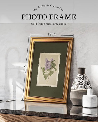 VIYYIEA Vintage Gold Framed Wall Art, Aesthetic Botanical Violet Flower Herb Canvas Prints Paintings, French Country Farmhouse Wall Decor For Kitchen Bathroom Bedroom, 12x16inch