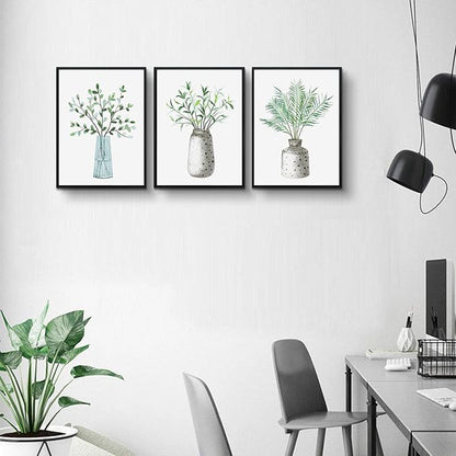 AHUASJART Large Size Wall Art For Living Room Black Framed Canvas Wall Decor For Bedroom Wall Painting For Kitchen Dining Room Modern Office Decoration Green Leaf Vase Wall Pictures Home Walls Art