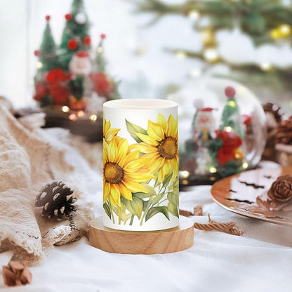 ALAZA Blooming Yellow Sunflowers Flickering Flameless Candles Battery Operated with Remote Timer,Tea Light Candles LED Pillar Votive Candles Set of 2 for Outdoor Indoor Decorations
