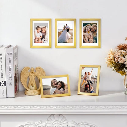 Fixwal 4x6 Picture Frame Set of 6 with Shatter Resistant Plastic Glass, Thin Border and Light Weight Photo Frames for Wall or Tabletop Display, Gift for Mother's Day, Father's Day, Graduation, Gold