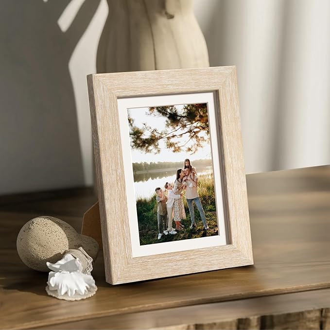 Momentworth 5x7 Picture Frame with Mat for 4x6, Multicolour Wood Grain 5 x 7 Gallery Wall Picture Frames for Tabletop or Wall Mounting(4 Pack, Multicolour)