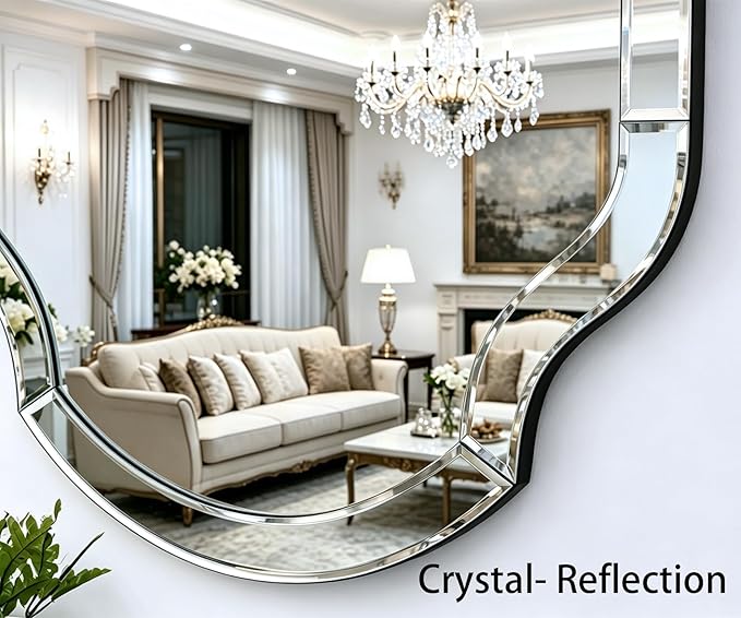 Large Mirror for Wall Decor, 40"x28" Decorative Living Room Mirrors with Scalloped Corner, Beveled Bathroom Mmirror for Entryway, Dining Room, Mantel, Hang Horizontally or Vertically
