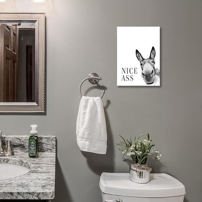 Funny Donkey Posters, Nice Ass Pictures, Funny Animal Paintings Artwork, Bathroom Black And White Paintings Wall Art, Toilet Black & White Wall Art Wall Decor, Art Prints For Bathroom Toilet 12x16 Inches. Unframed