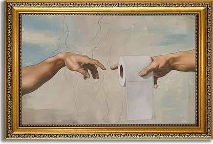 YD&YZY Gold Framed Vintage Funny Humor Bathroom Wall Art God Gives Toilet Paper Wall Decor Unique Art Painting Picture Print Whimsical Bathroom Restroom 16x24 inch Framed