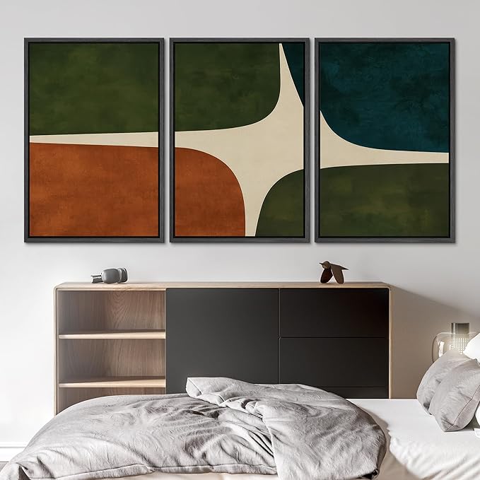 SIGNLEADER Framed Canvas Print Wall Art Set Dark Green Rust Blue Mid Century Abstract Color Block Illustrations Modern Art Boho Decorative for Living Room, Bedroom, Office - 24"x36"x3 BLACK