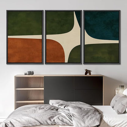 SIGNLEADER Framed Canvas Print Wall Art Set Dark Green Rust Blue Mid Century Abstract Color Block Illustrations Modern Art Boho Decorative for Living Room, Bedroom, Office - 24"x36"x3 BLACK