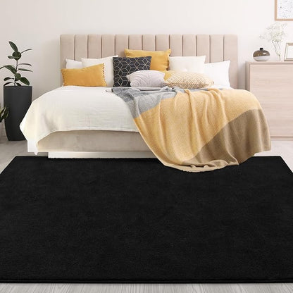 Gifeas Large Ultra Soft Modern Area Rugs for Living Room Bedroom, 6x9 Feet Black Thickened Memory Foam Indoor Solid Minimalist Carpets, Non-Slip Comfy Rug for Boys Girls Nursery Room Home Decor