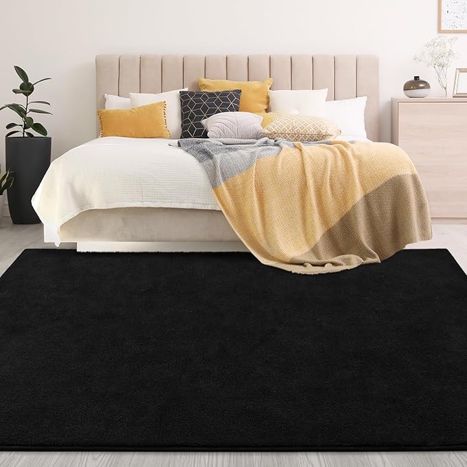 Gifeas Large Ultra Soft Modern Area Rugs for Living Room Bedroom, 7x10 Feet Black Thickened Memory Foam Indoor Solid Minimalist Carpets, Non-Slip Comfy Rug for Boys Girls Nursery Room Home Decor