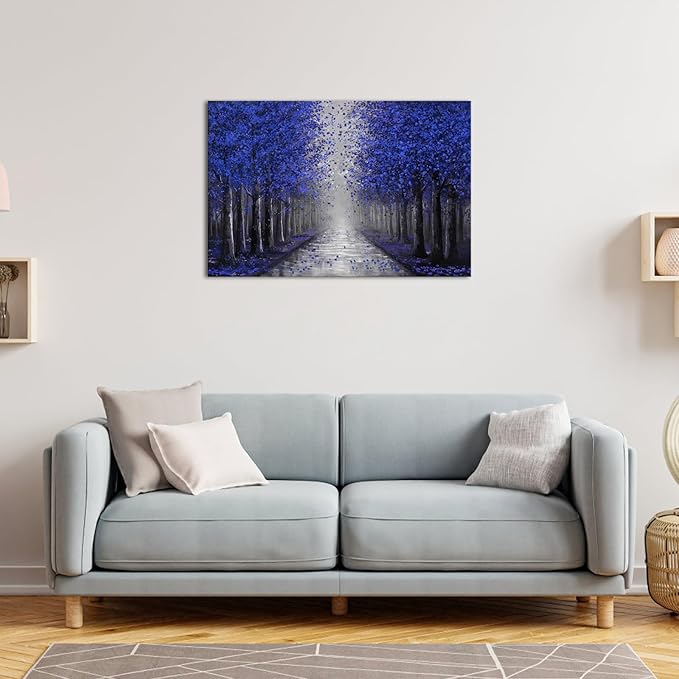 NutArtPic Blue Tree Canvas Wall Art Forest Landscape Painting Blue Fantasy Tree Artwork Nature Pictures Prints Framed For Wall Decor 24''x36''