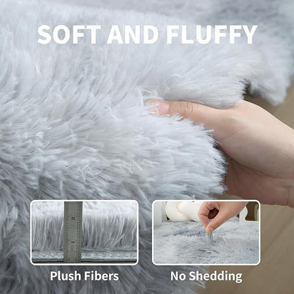 Grey Fluffy 8x10 Large Area Rugs for Bedroom Living Room, Tie-Dye Light Gray Soft Washable Shag Carpet for Kids Room, Nursery, Dorm Decor, Colorful Cute Plush Fuzzy Rugs for Baby Toddler