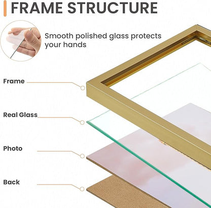 upsimples 5x7 Picture Frame Set of 3, Made of High Definition Glass for 5 x 7 Gold Frames, Wall and Tabletop Display Thin Border Photo Frame for Home Décor