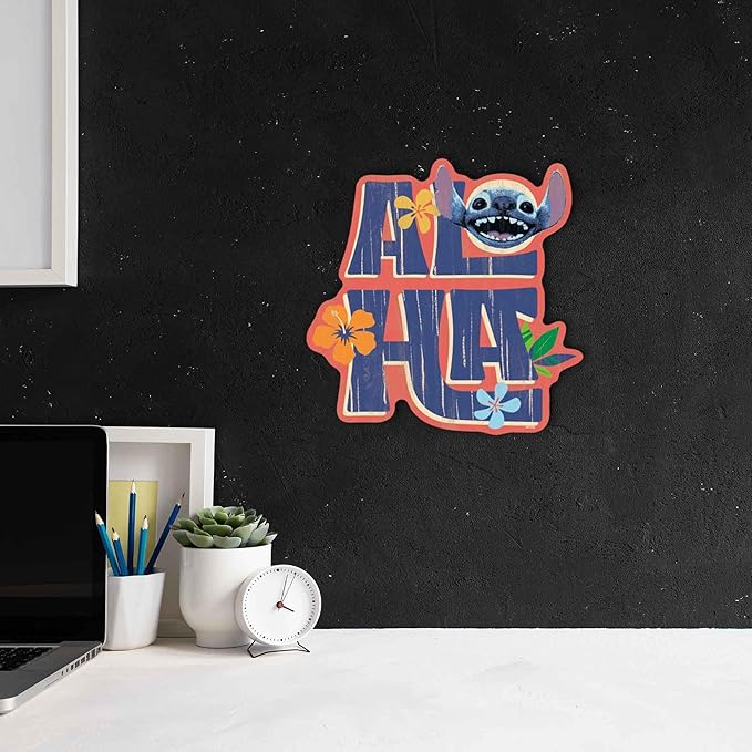 Open Road Brands Disney Lilo and Stitch Aloha Wood Wall Decor - Fun Tropical Stitch Sign for Kids’ Room or Beach House