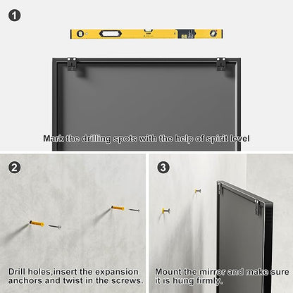 Dewfig Rectangle Wall Mirror, Window Mirror Wall Mounted, 24"x36"in Window Pane Mirrors, Large Black Mirrors for Hanging or Leaning Against Wall Bedroom Vanity Living Room Fireplace Entryway,Black